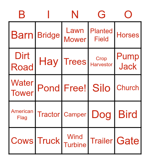 Country Bingo Card