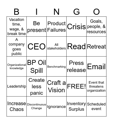 Crisis Leadership Bingo Card