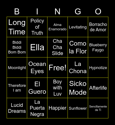 Songs Bingo Card