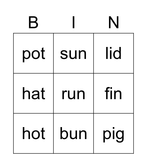 CVC Bingo Card