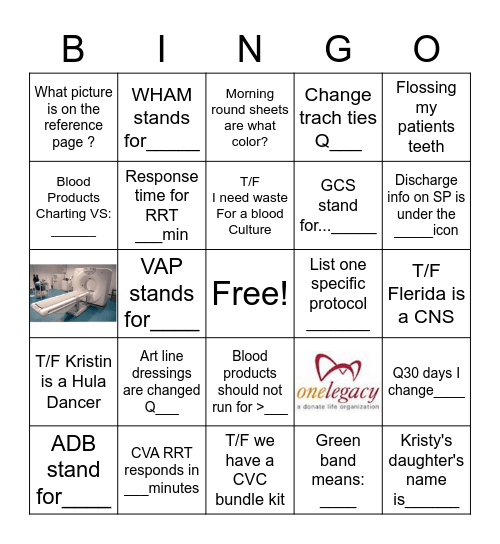 Standards of Care Bingo Card