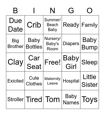 Meg's Baby Bingo Card