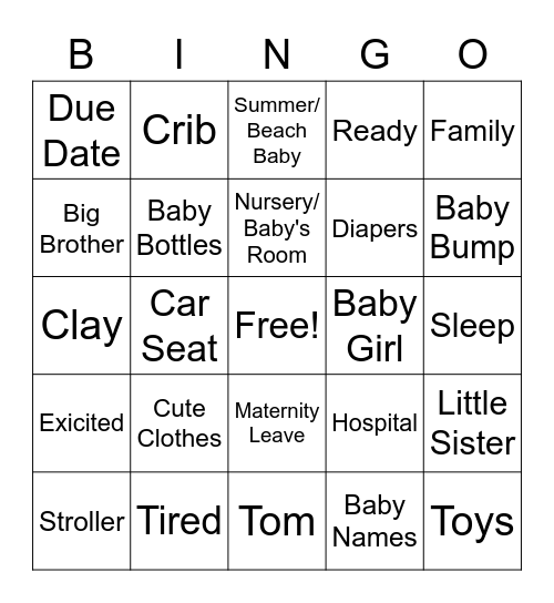 Meg's Baby Bingo Card