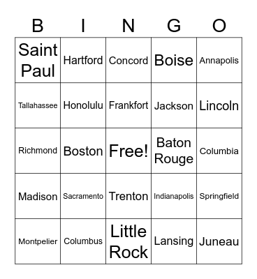 US Capital Bingo Card