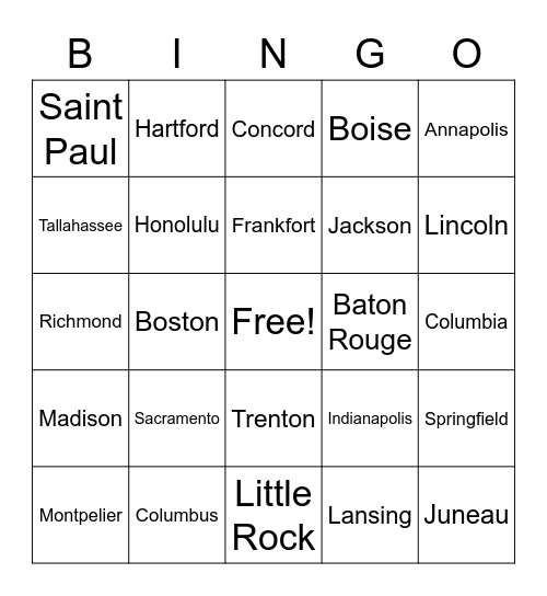 US Capital Bingo Card