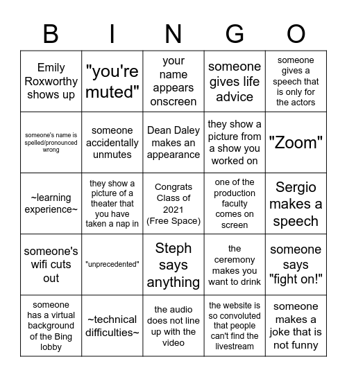 SDA Virtual Graduation Bingo Card