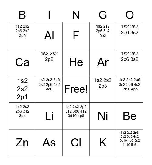 Electron Bingo Card