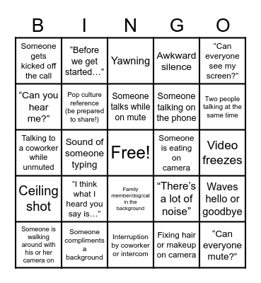 Zoom Bingo Card