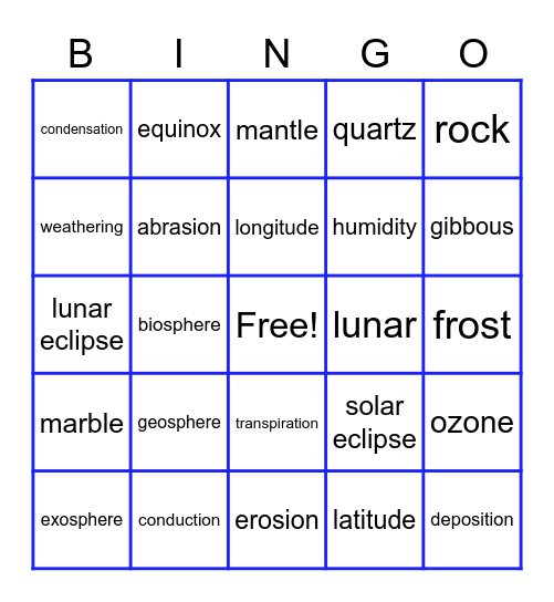 Science Review Bingo Card