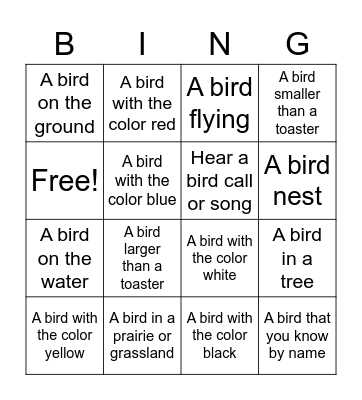 Birding Bingo Card