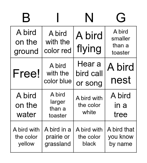 Birding Bingo Card