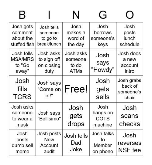 Josh Bingo Card