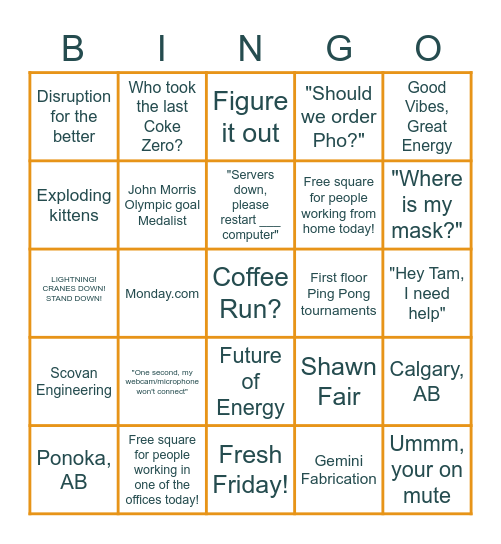 Scovan & Gemini Fresh Friday Bingo Board Bingo Card