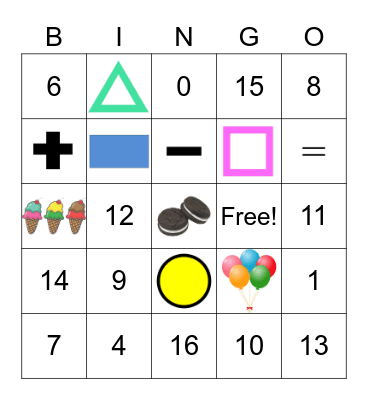 Elementary Math Bingo Card