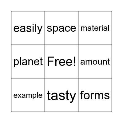 Many Kinds of Matter Vocabulary Bingo Card