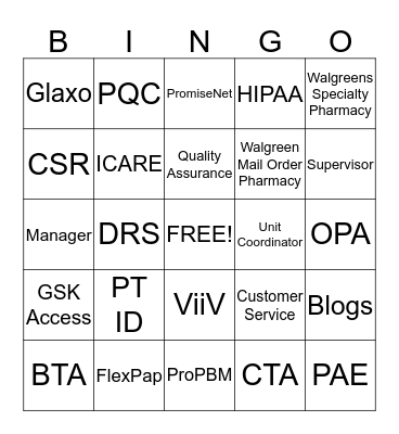 GSK Bingo Card