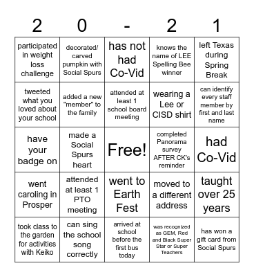 Social Spurs Bingo Card