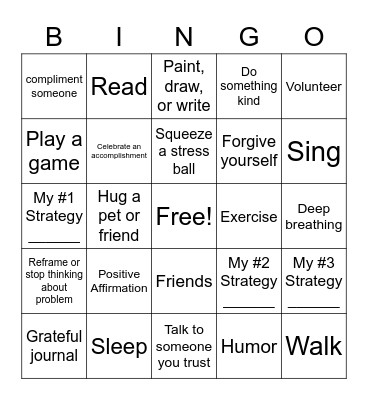 Coping skills Bingo Card