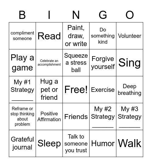 Coping skills Bingo Card