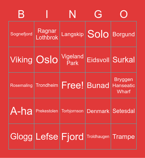 Trip to Norway! Bingo Card