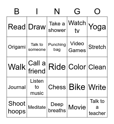 Coping skills Bingo Card