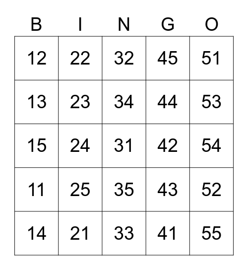 Tens & Ones BINGO Card
