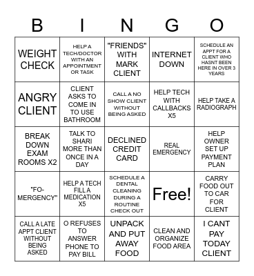 RECEPTION Bingo Card