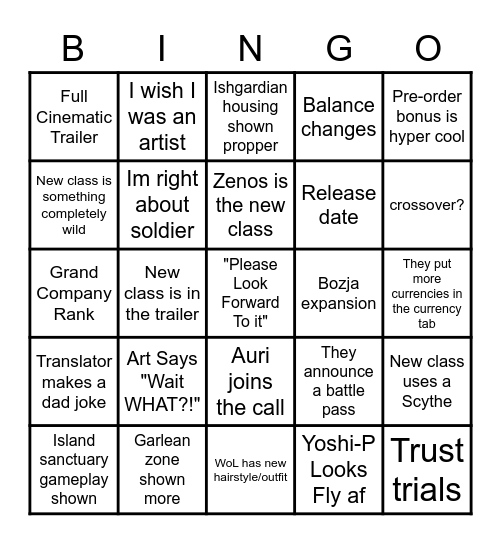 Fanfest bingo Card