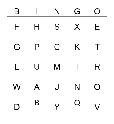 Alphabet Bingo Card