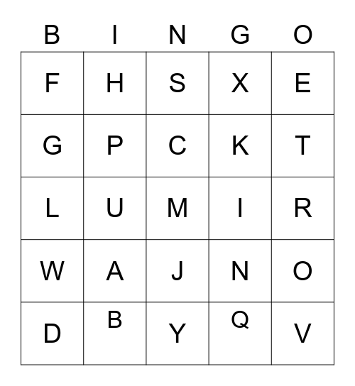 Alphabet Bingo Card