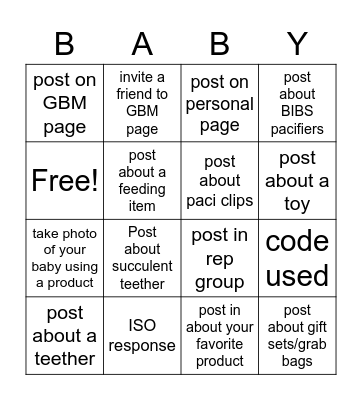 GOLDEN BABY CO "BABY" Bingo Card