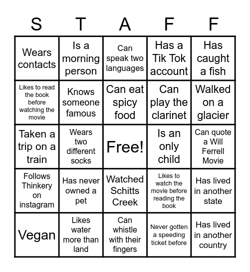 Get To Know You BINGO! Bingo Card