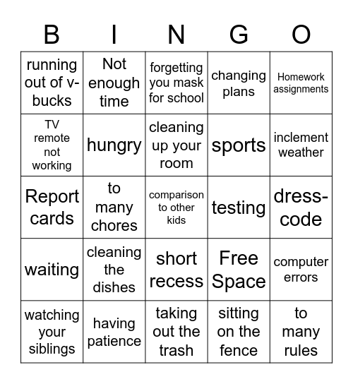 Overwhelmed BINGO Card