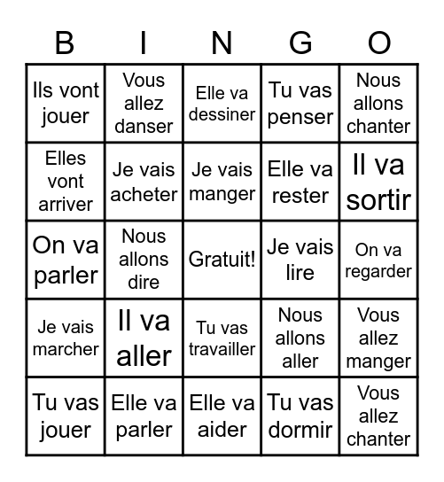 Le Futur Proche Bingo Card