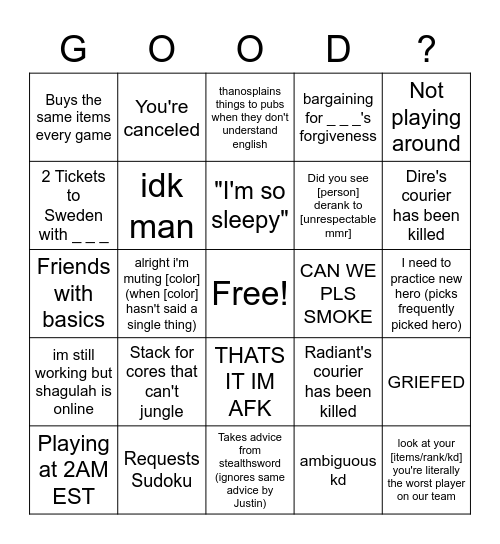 GOOD? Bingo Card