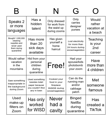Find Someone Who... Bingo Card