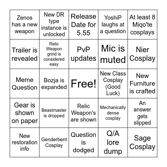 Day 2 Main Event/Glamour/Q&A Bingo Card