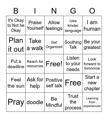 Coping Skills Bingo Card