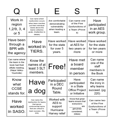 QUEST Bingo Card