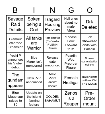 Endwalker Showcase Bingo Card