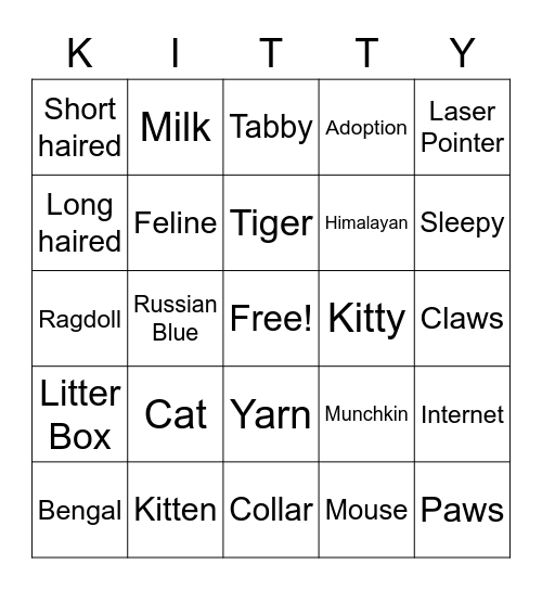 Cat Bingo Card