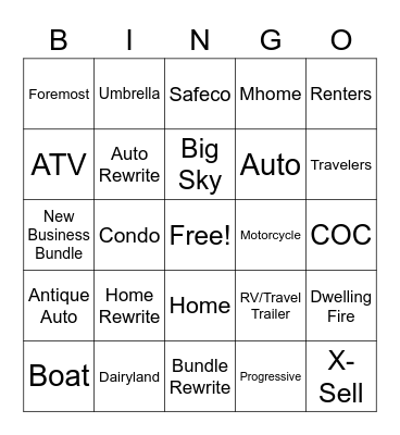 CDA Insurance Bingo Card