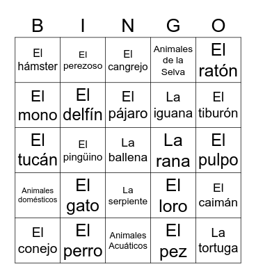 Animales 3 (6th) Bingo Card