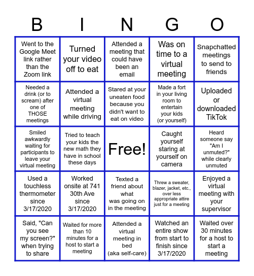 Vritual Bingo (GotM) Bingo Card