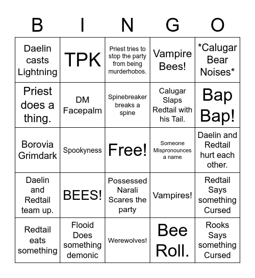 CoE DND Bingo Card