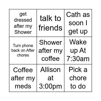 Tomorrow morning Bingo Card