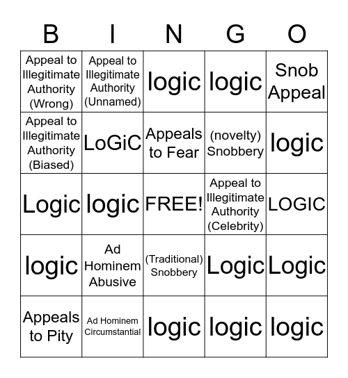 Logical Fallacies Bingo Card