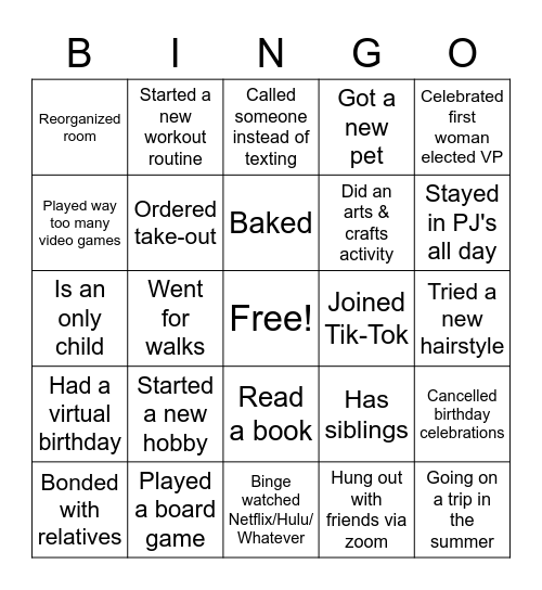 The Craziest Year of Our Lives Bingo Card
