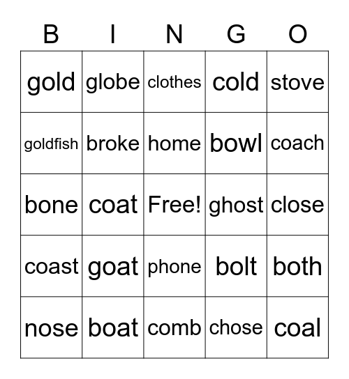 /oʊ/ Sound Bingo Card