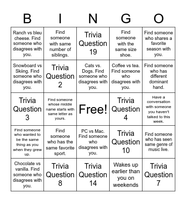 Be Connected Bingo Card